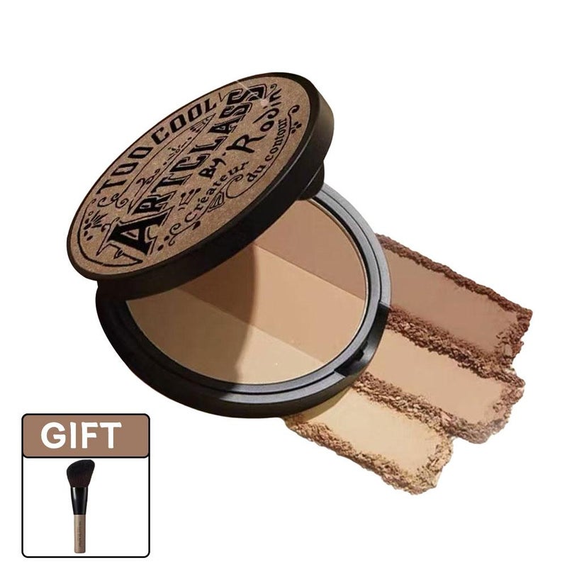 Three-color contour palette, highlighter, eyeshadow, hairline, nose contour, powder brush set